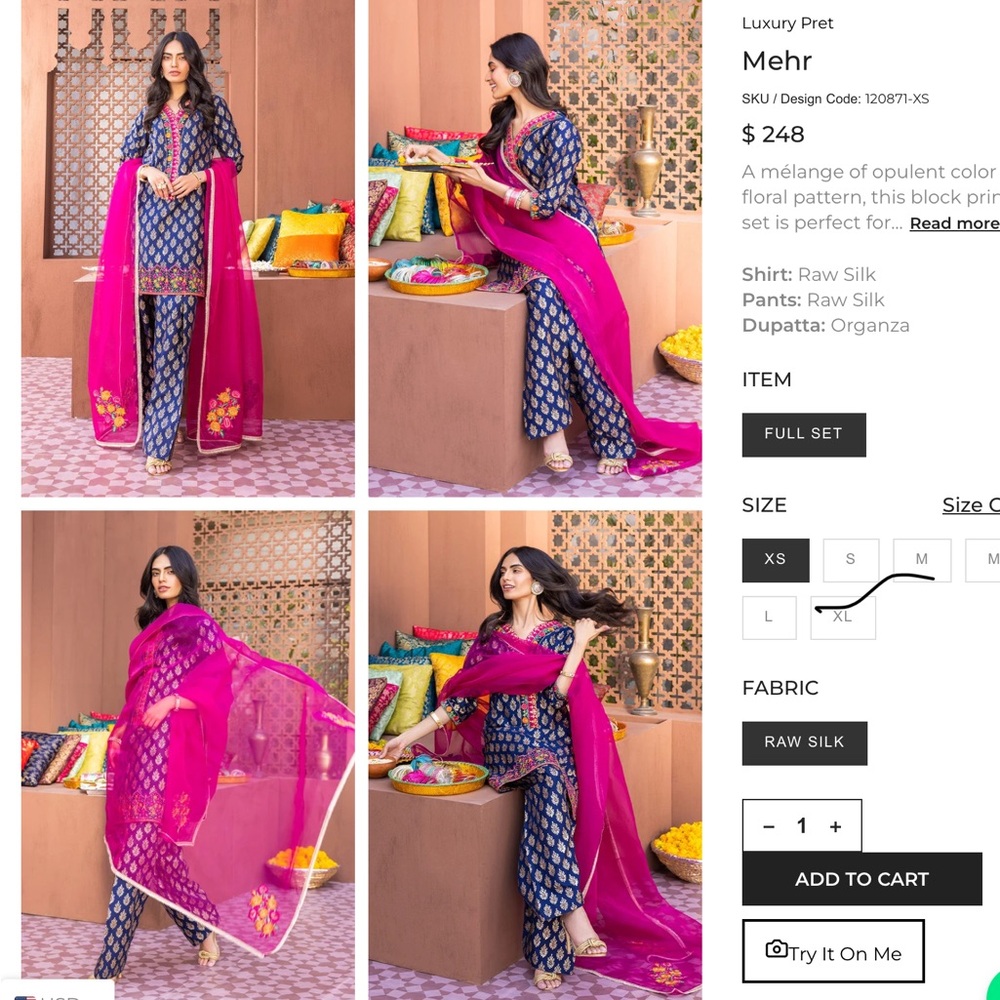 Navy & Fuchsia Embroidered Wedding Salwar Kameez Set - Picture 6 of 14